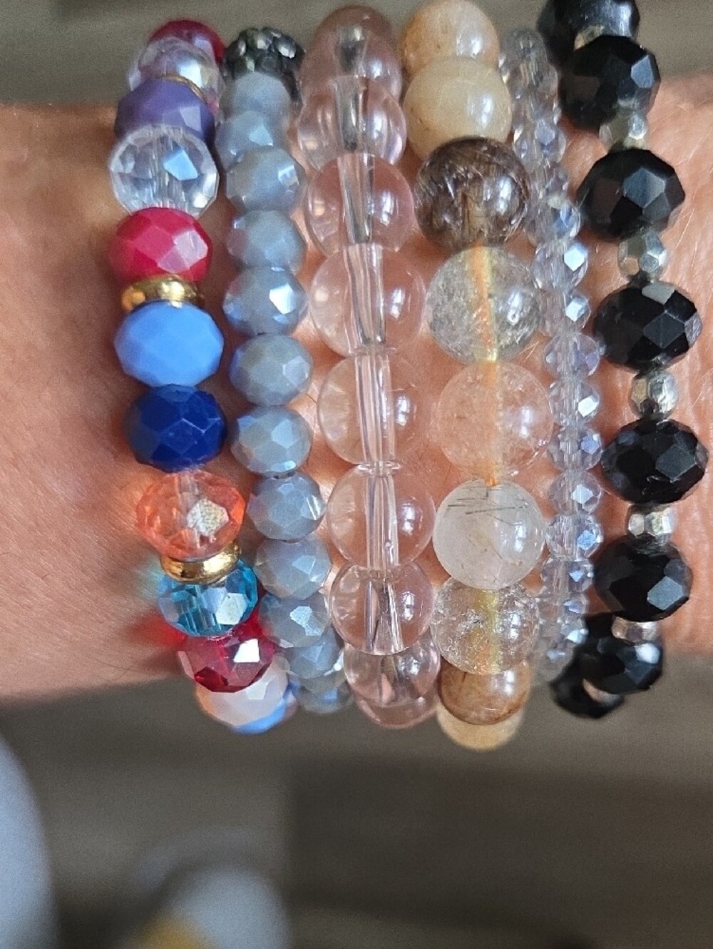 Women's Multicolor High Quality Handmade Beaded Stretch Bracelets Lot Of 6